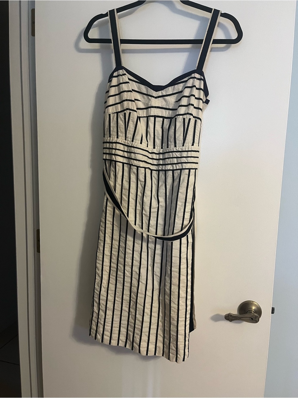 Tory Burch Black and White Striped Midi Dress